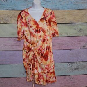 Women's Short Sleeve Tie Dye Maple Leaf Dress‎